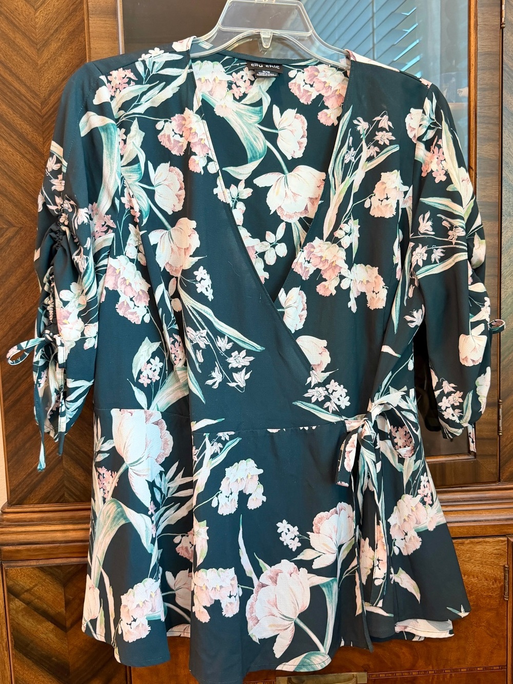 City Chic Forest Green Floral Wrap Blouse